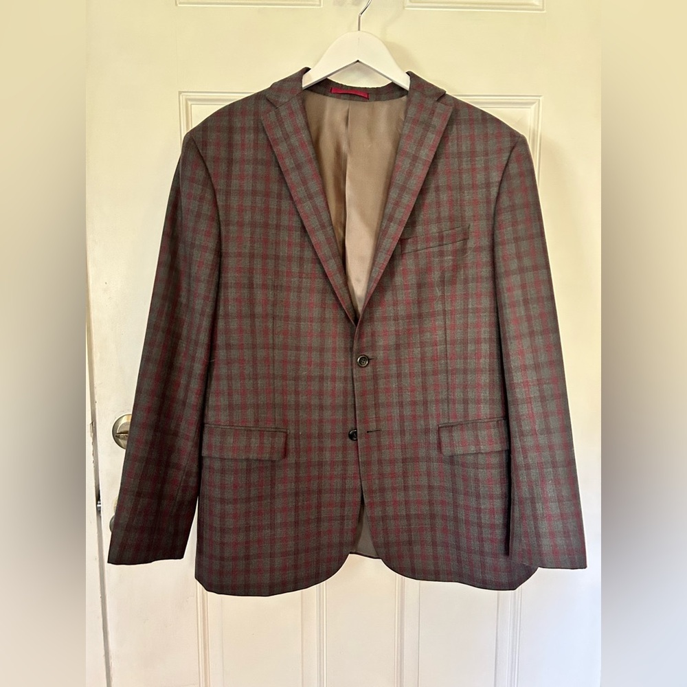 Men's Checkered Blazer - Red and Gray